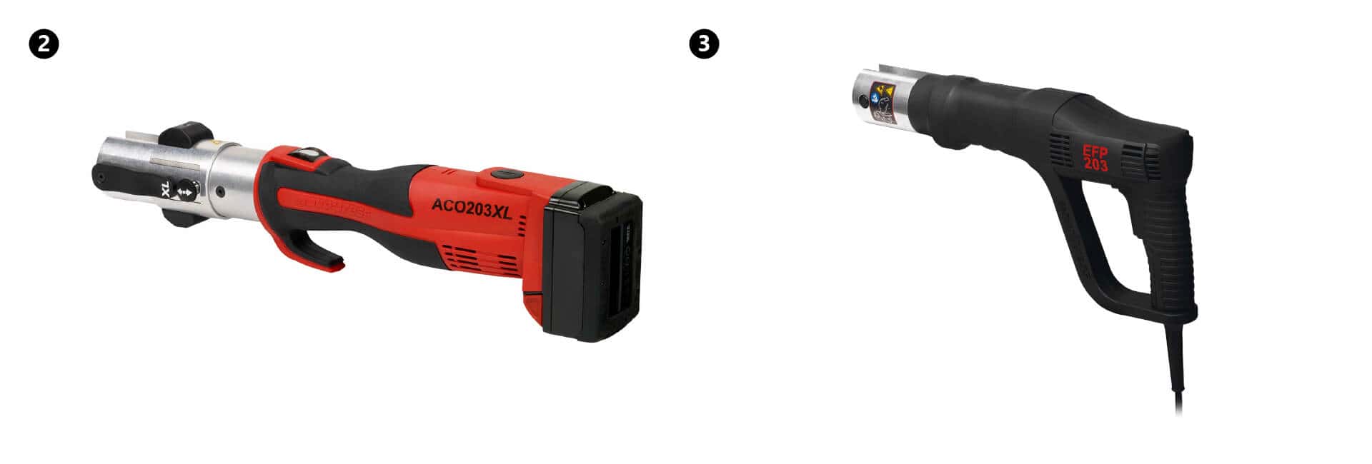 KAN-therm – Sistēma Press — Novopress saspiedējs ar PB2 tipa žokļiem 14–40 mm vai 50 mm un 63 mm savilcējžokļiem.